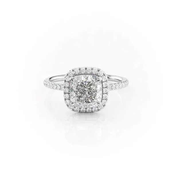 Cushion Halo Solitaire Single Row Pavé Small