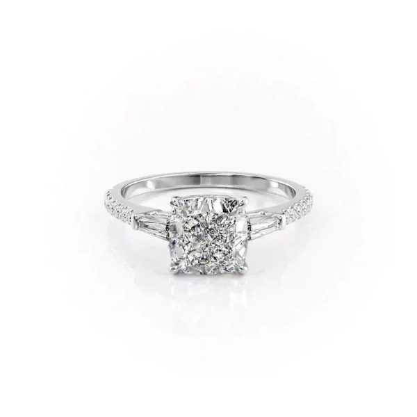 Cushion Three Stone Baguette Pavé