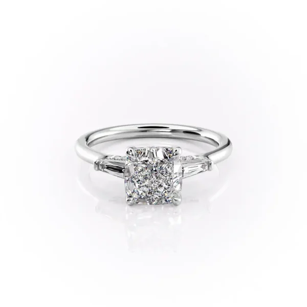 Cushion Three Stone Baguette Pavé Prongs