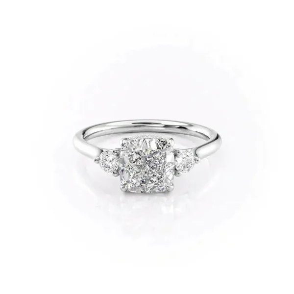 Cushion Three Stone Hidden Halo Round