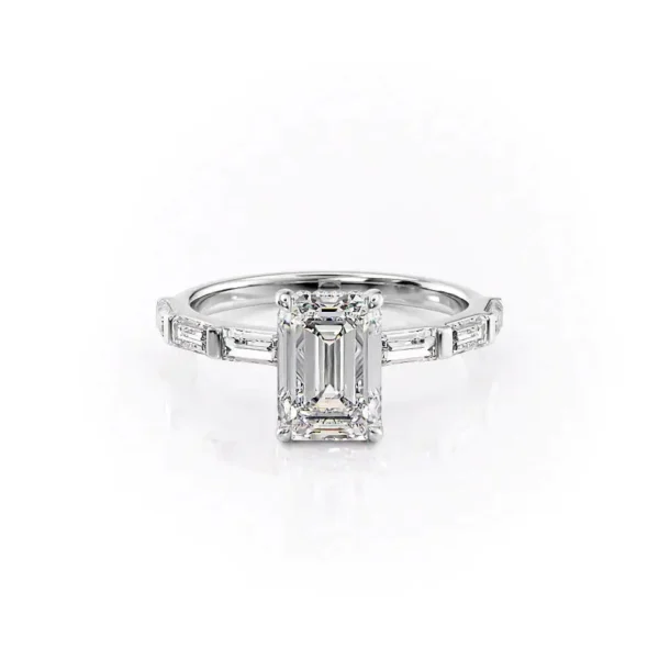Emerald Solitaire Hidden Halo Baguette Pavé