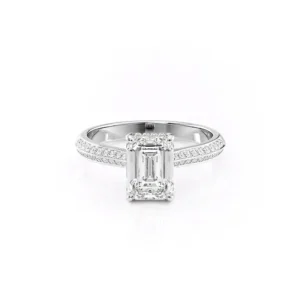 Emerald Solitaire Hidden Halo Double Row Pavé Channel