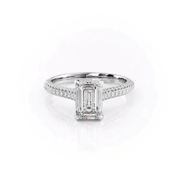 Emerald Solitaire Hidden Halo Micropavé Cathedral