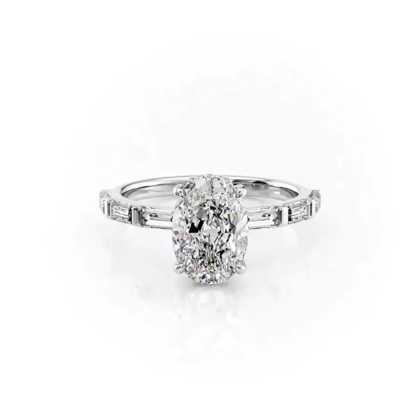 Oval Solitaire Hidden Halo Baguette Pavé