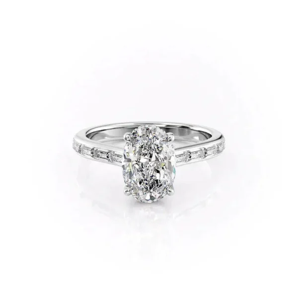 Oval Solitaire Hidden Halo Baguette Pavé Channel Small