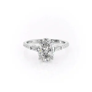 Oval Three Stone Baguette Pavé