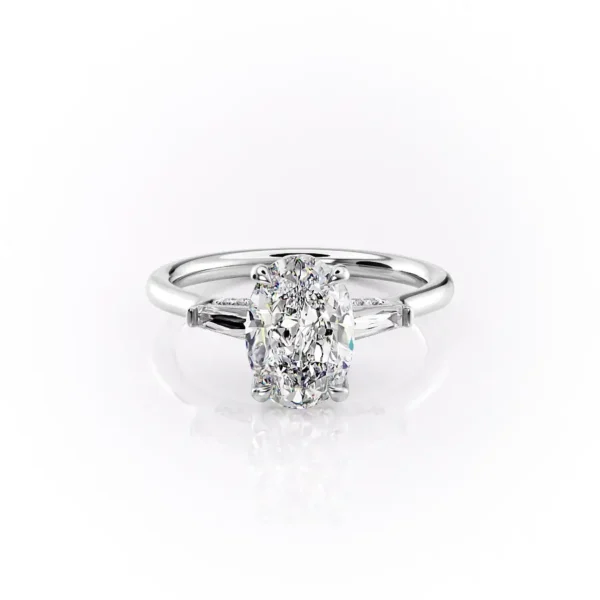 Oval Three Stone Baguette Pavé Prongs