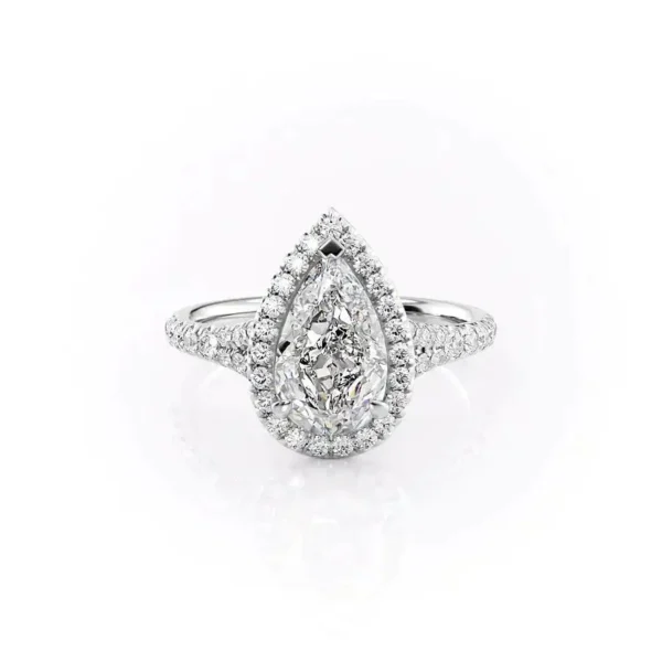 Pear Halo Solitaire Double Row Pavé