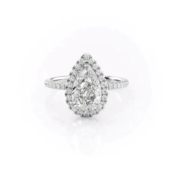 Pear Halo Solitaire Single Row Pavé Medium