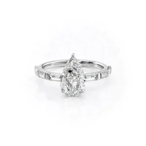 Pear Solitaire Hidden Halo Baguette Pavé