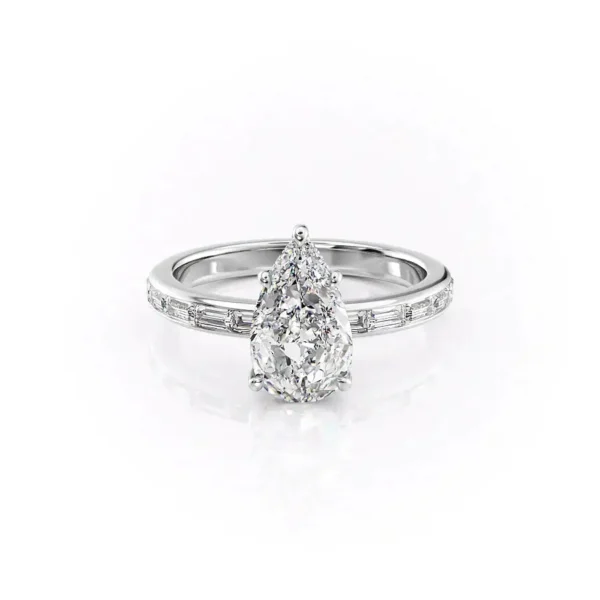 Pear Solitaire Hidden Halo Baguette Pavé Channel Large