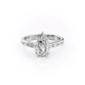 Pear Solitaire Hidden Halo Baguette Pavé Channel Small