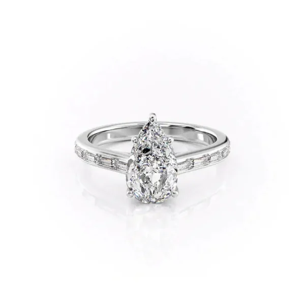 Pear Solitaire Hidden Halo Baguette Pavé Channel Small