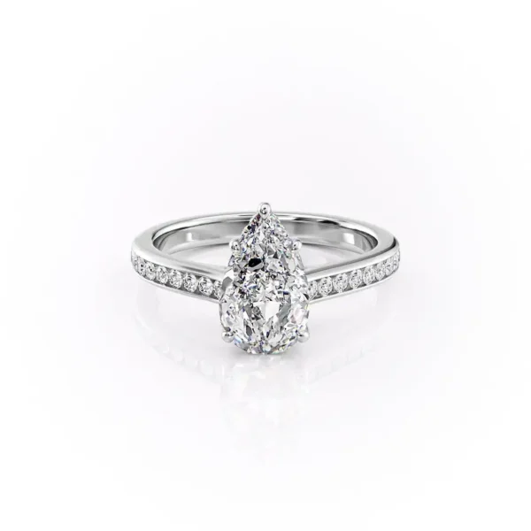 Pear Solitaire Hidden Halo Channel Pavé Cathedral