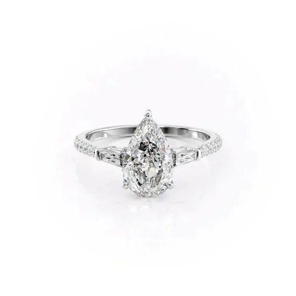 Pear Three Stone Baguette Pavé