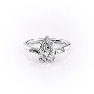 Pear Three Stone Baguette Pavé Prongs