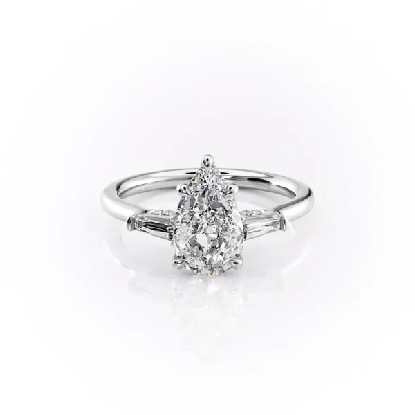Pear Three Stone Baguette Pavé Prongs