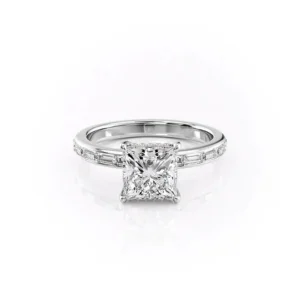 Princess Solitaire Hidden Halo Baguette Pavé Channel Large