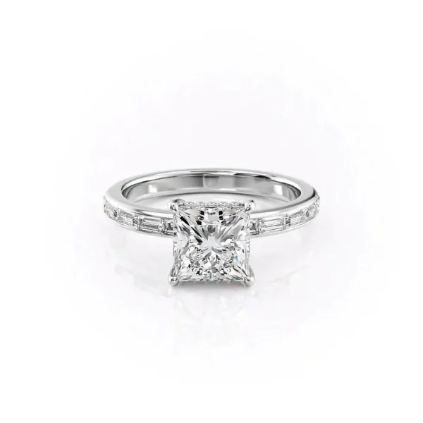 Princess Solitaire Hidden Halo Baguette Pavé Channel Large