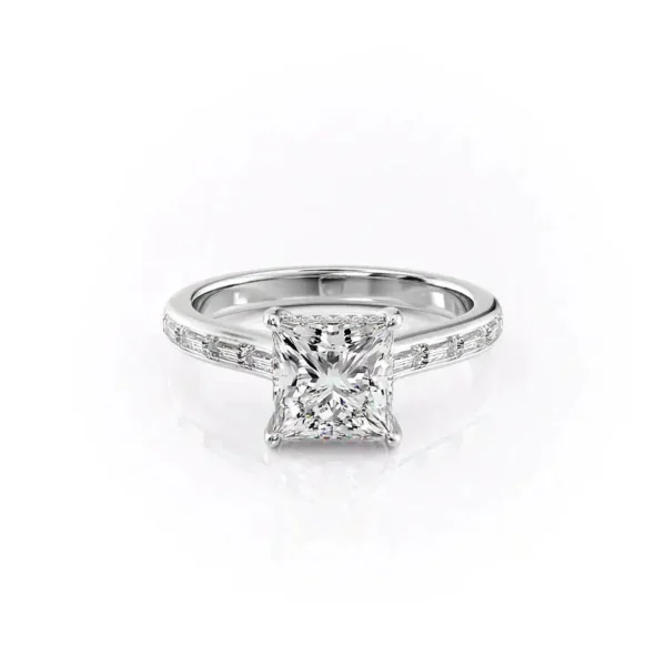 Princess Solitaire Hidden Halo Baguette Pavé Channel Small