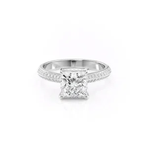Princess Solitaire Hidden Halo Double Row Pavé Channel