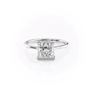 Princess Solitaire Hidden Halo Thin Band