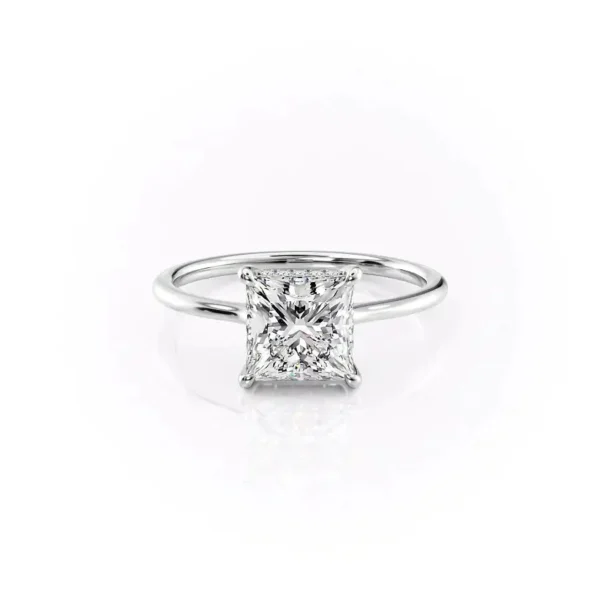 Princess Solitaire Hidden Halo Thin Band