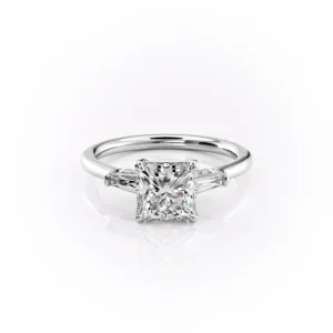 Princess Three Stone Baguette Pavé Prongs