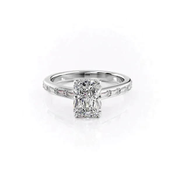 Radiant Solitaire Hidden Halo Baguette Pavé Channel Small