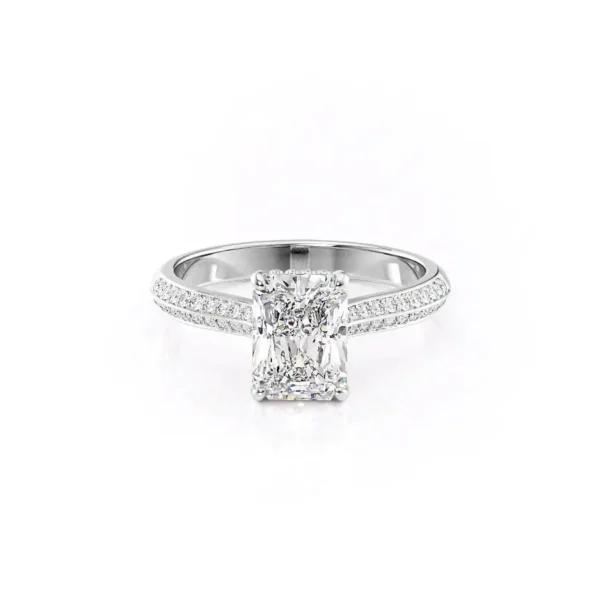Radiant Solitaire Hidden Halo Double Row Pavé Channel