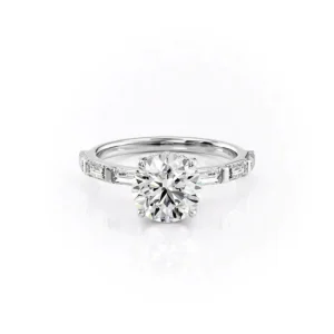 Round Solitaire Hidden Halo Baguette Pavé