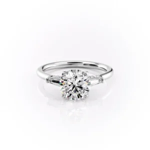 Round Three Stone Baguette Pavé Prongs
