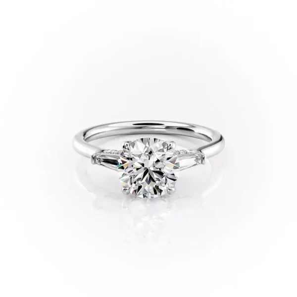 Round Three Stone Baguette Pavé Prongs