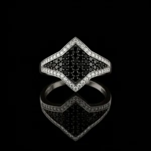 Black And White Diamond Rhombus Ring Nº1