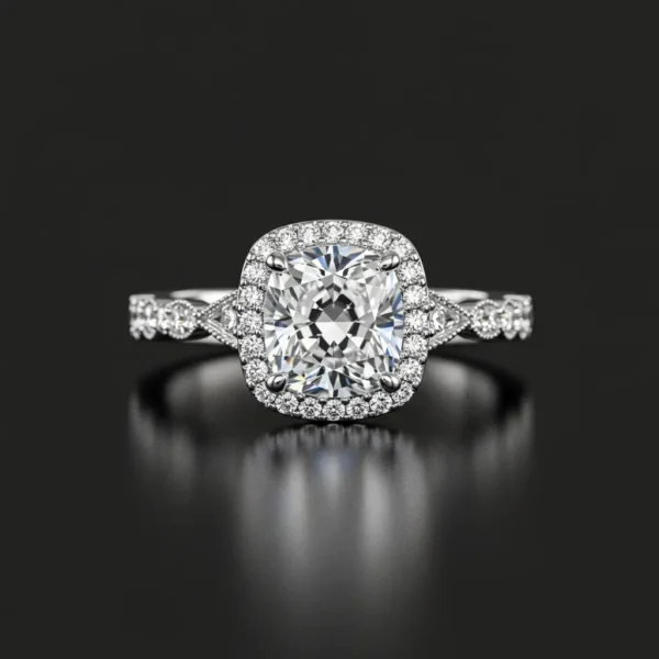 Cushion Halo Pave Band Milgrain Nº1