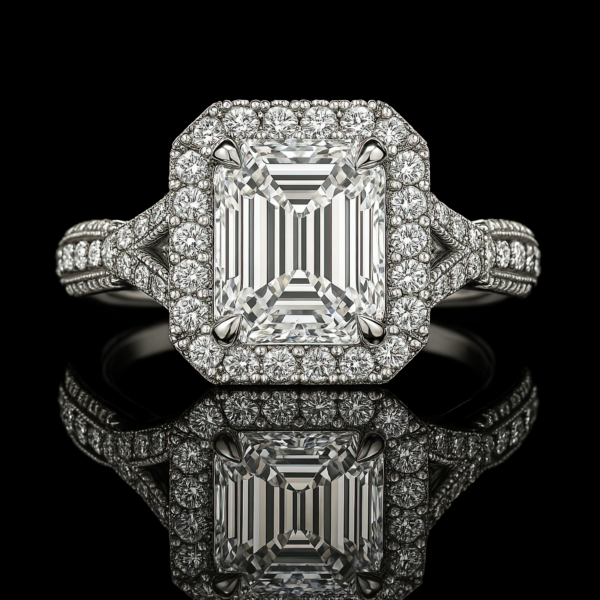 Emerald Halo Milgrain Pave Band Nº1