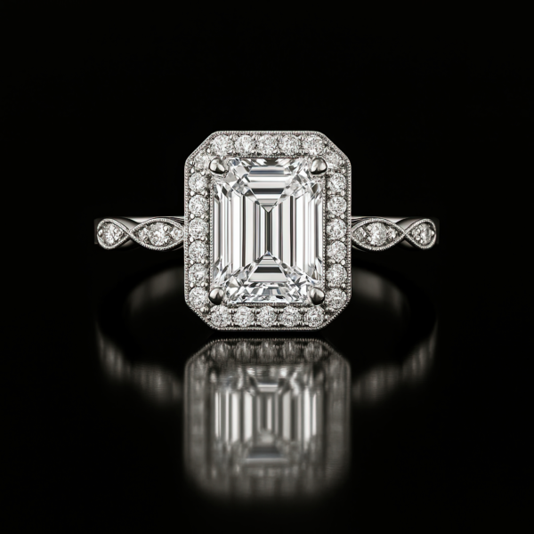 Emerald Halo Milgrain Twisted Pave Band Nº1