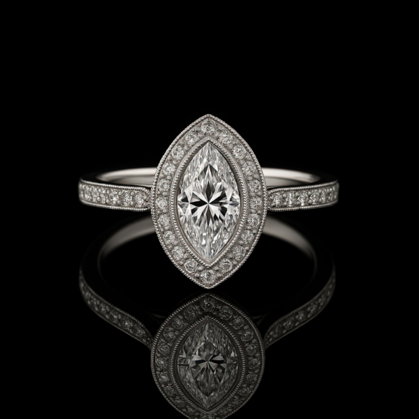 Marquise Halo Milgrain Pave Band Nº1