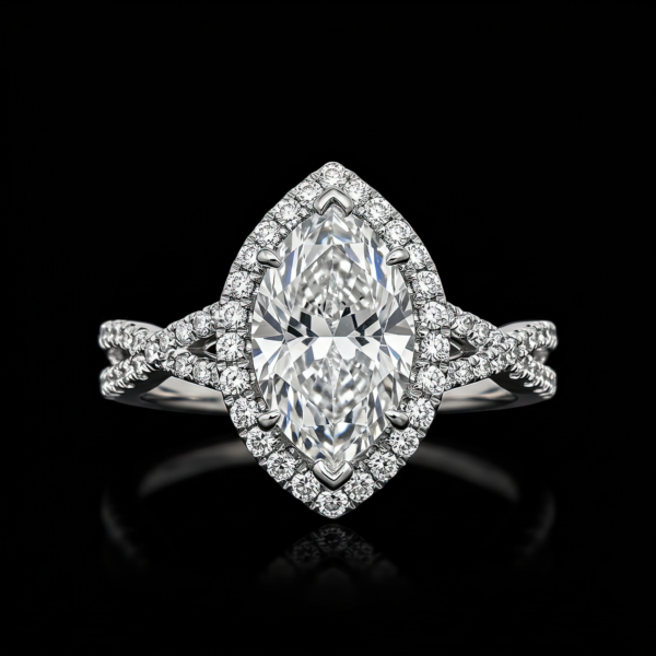 Marquise Halo Twisted Pave Band Nº1