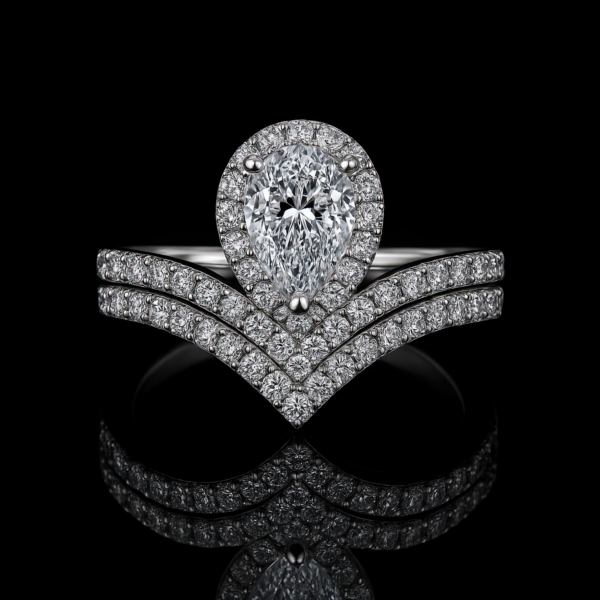 Pear Halo Double Chevron Pave Band Nº1