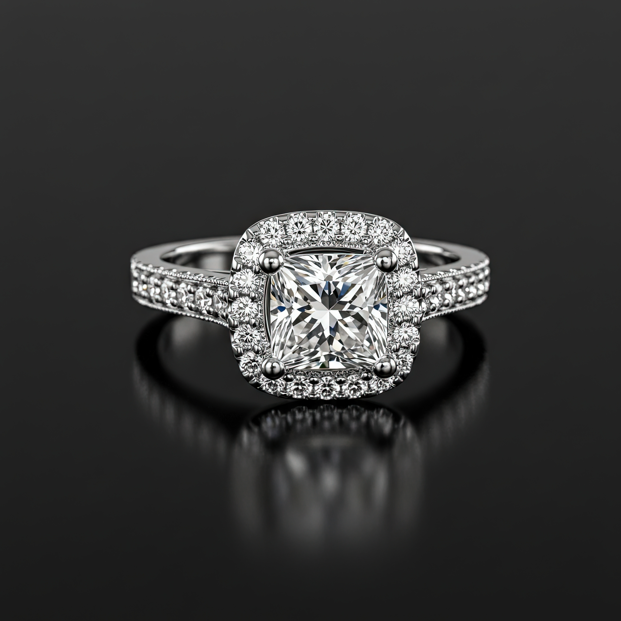 Princess Halo Pave Band Milgrain Nº1