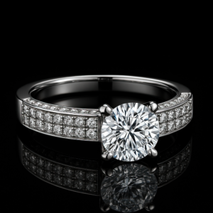 Round Solitaire Double Row Pave Wide Band Nº1