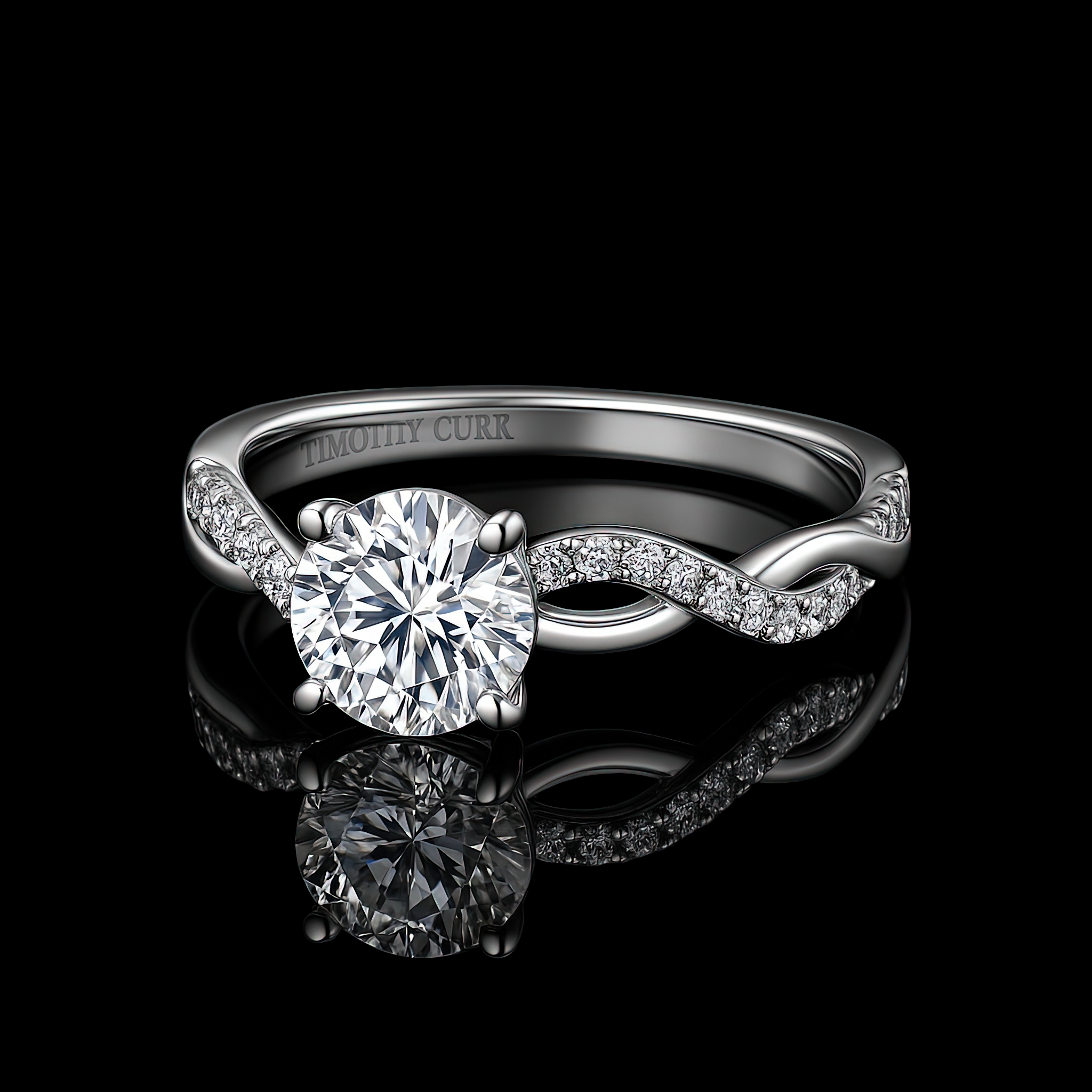 Round Solitaire Twisted Half Pave Band Nº1