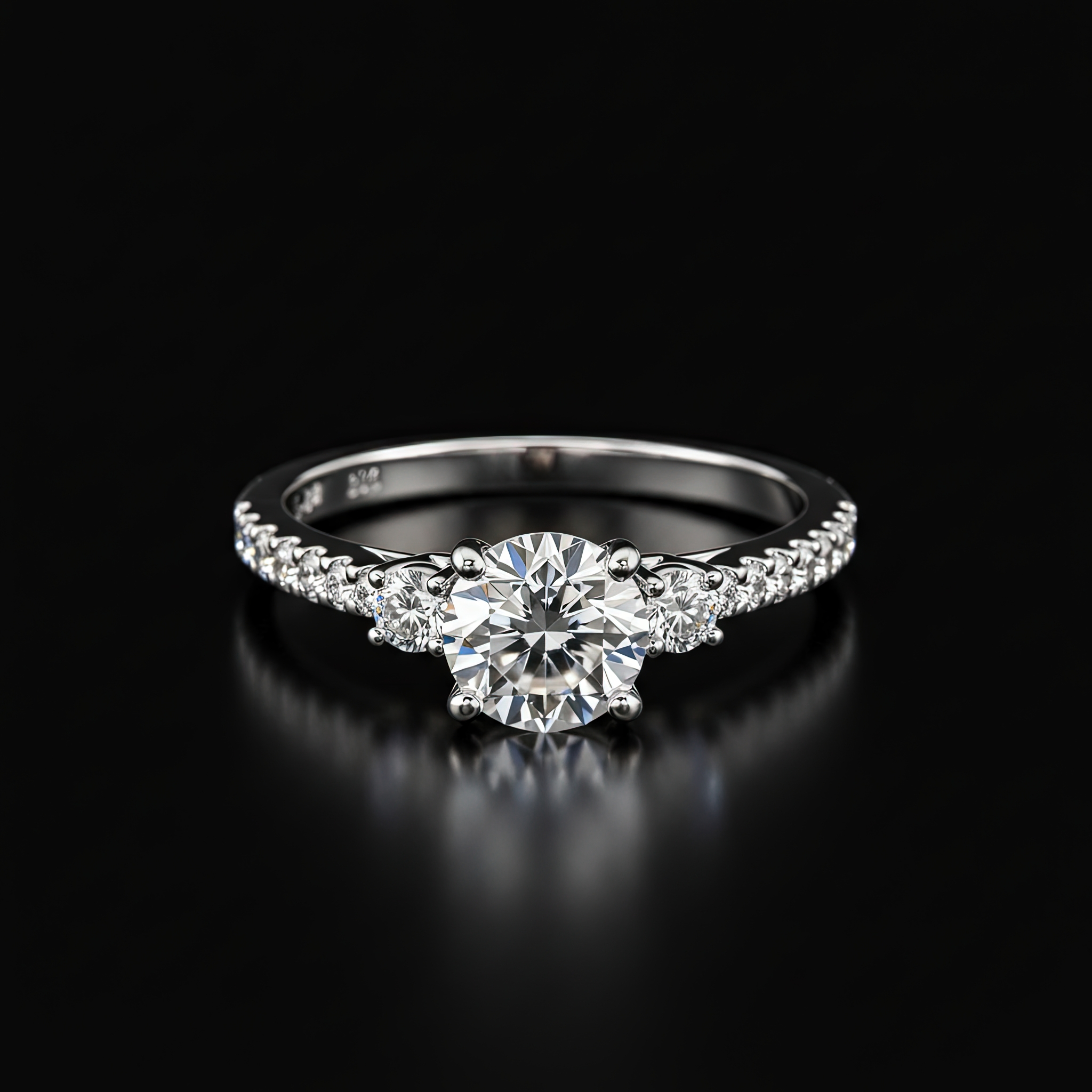 Round Three Stone Round Pave Band Nº1