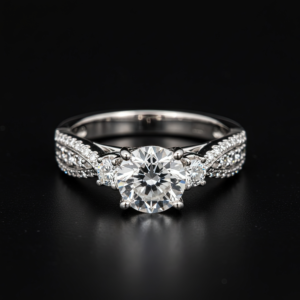 Round Three Stone Twisted Pave Band Round Milgrain Nº1